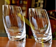 Nambe Highball Glasses Tilted Slanted Crystal Handcrafted Crystal 5” Set of 2