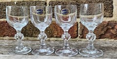 4 Vintage Crystal Czech Bohemia CLAUDIA Liqueur Cordial Glasses Golf Ball Stem