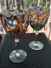 Pier 1 Confetti Stemmed Water Wine Goblets Set Of 2 Glasses