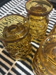 Indiana Glass Whitehall Colony Amber Cubist Footed Tumbler – Vintage – Set of 4