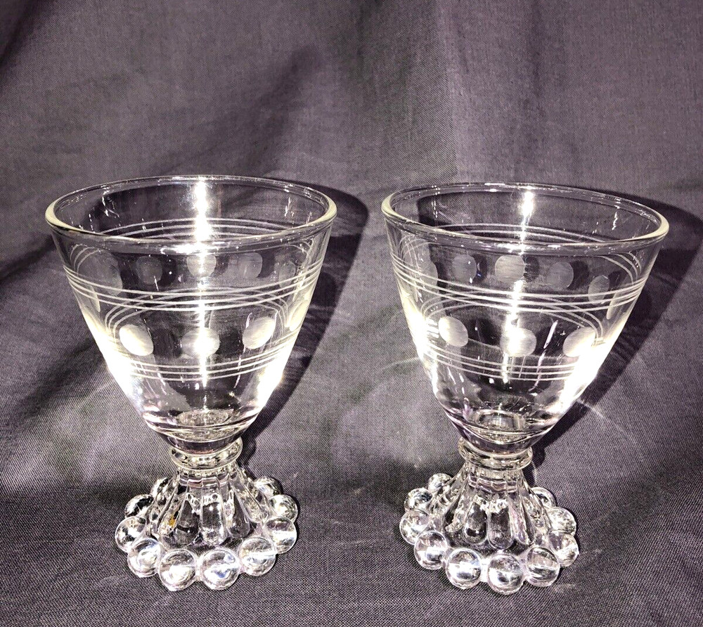 Pair Anchor Hocking Boopie Dots/Lines Liquor Cocktail Glasses