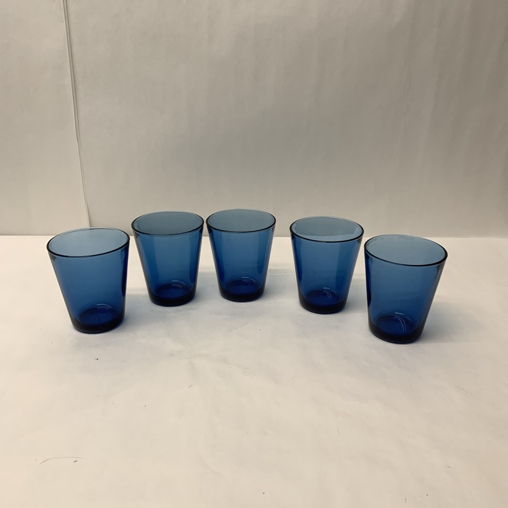 Vintage Cobalt Blue Vereco France Juice Glasses Tumblers 3 1/2” Tall Set 5