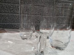 Vintage MCM Atomic Starburst Design Glass Tumblers w/ Weighted Bottoms Set of 4