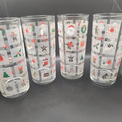 Vintage Culver Christmas Holiday Frosted Highball Glasses Set of 4 Santa Wreath