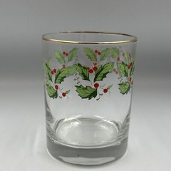 Holly Holiday Barware DOF Vintage – Gold Rim – 4-1/8 in 12 oz