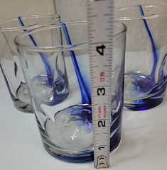 3-Libbey? Cobalt Blue Ribbon & Clear Rocks Glasses 4” Dimpled Finger Grips