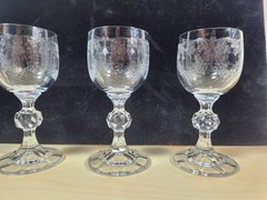 Vintage Bohemian Stem Wine Glasses Claudia Pattern Diamond Cut Ball Stem 3pcs_AH
