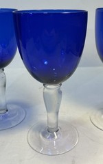 4 Ct Wine Glass Cobalt Blue Clear Stem Hand Made Water Goblet 7.5 Inch, 12 oz