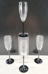 (4) Luminarc Domino Signature Black Fluted Champagne Set Elegant Cristal France