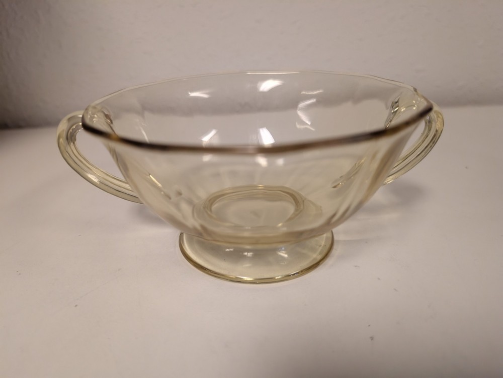 Vintage Fostoria Glass Yellow Cream Soup with Handles Footed Topaz Art Deco 30s