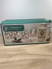 Vintage 16oz Indiana Glass Victorian Christmas Tumblers Wreath & Holly -Set ot 8