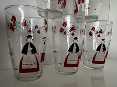 Vintage Amish Folk Art Tumbler Juice Glasses Set of 5 ~ Horse and Buggy