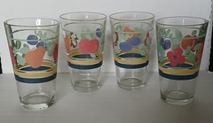 4 Vintage Gibson Friut And Striped 12 Oz Glasses