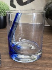Set of 3 Libbey Blue Ribbon Impressions Cobalt Stripe Dimpled Rocks Glasses