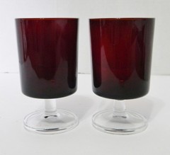 Luminarc Ruby Red Stem Cordials Wine Glasses from France Lot of Two VTG 4 1/2″