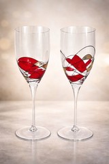 Euroglass Milano Romania MOSAIC Stained Red And Gold Crystal Wine Glasses Set 2