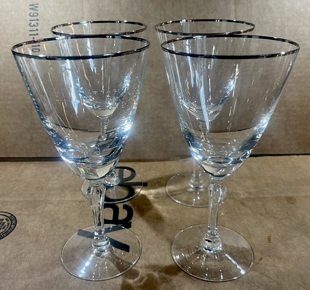 4 Lenox Montclair Platinum Trim Crystal 7” Water Wine Goblet
