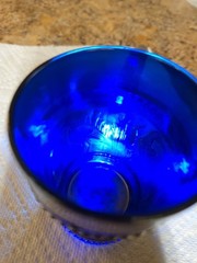 Dugan Beaded Stork Carnival Glass Tumbler Cobalt Blue Silver Gold Iridescent 4″.