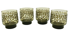 Vintage Libbey Set of 4 Prado Tawny Old Fashioned Rocks Low Ball Glasses Scroll