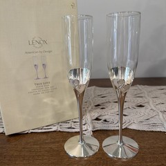 Lenox True Love Champagne Flutes Pair Toasting Glasses Silver Plated NEW *Read*