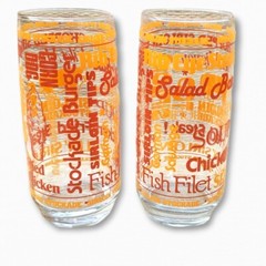 Vtg Sirloin Stockade Restaurant Glasses 7″ Tumblers Set of 2 Bull Orange Red