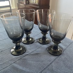 Libbey Glass 7″ Nova Black 16oz Water Glasses Set Of 4 Vintage