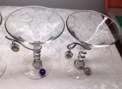 Vintage Original DARY REES martini glass Set (4) silver wire, multi-color beads