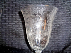 Set Of 5 Cambridge Glass Rose Point Clear Stem 3121 Water Wine Goblet 8 1/4″