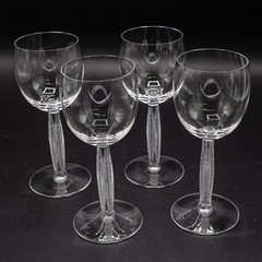 Lalique France Crystal Diamond Diamant Wine Glasses 7 1/8″ H – Set of 4