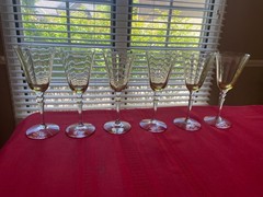 Six (6) topaz Fostoria No. 5099 9-oz. Goblets 1929-1943