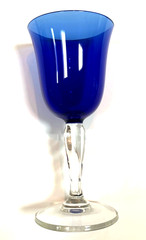 Beautiful Cobalt Blue Goblet Glasses with Clear Stems, Glass Drink-ware Set of 8