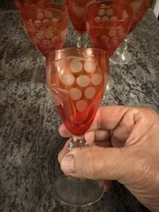 Vintage MCM Cordial Glasses Ruby Red Flash Cut To Clear Stemmed 4.5″ Set Of 6