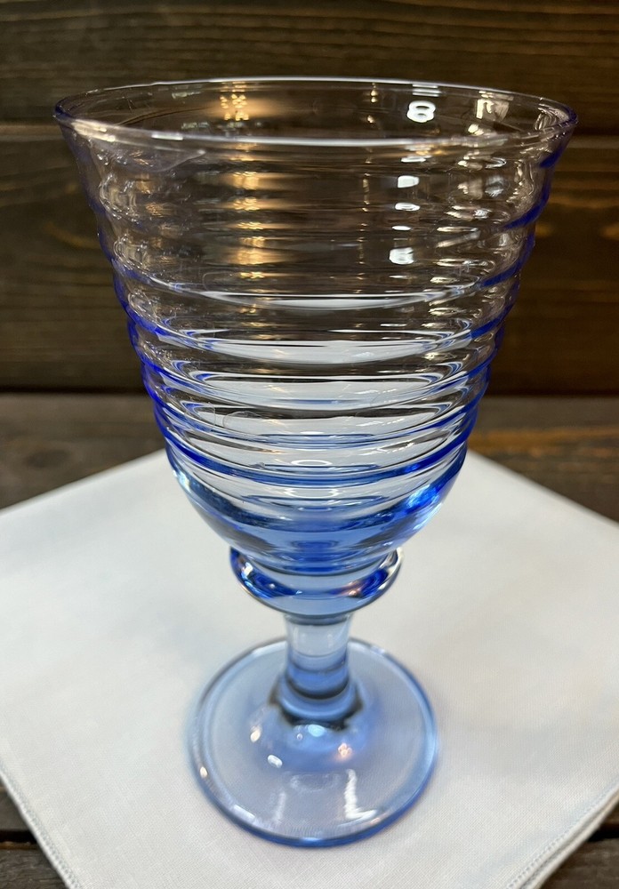 Vintage Libbey Sirrus Blue Wine Glass Goblet Ribbed Design 7” Sold Individually