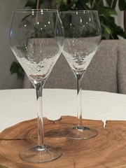 PIER 1 REFLECTIONS CRACKLE 9 1/4″ TALL STEM WINE GLASSES WATER GOBLETS SET OF 2