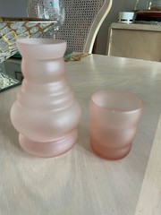 Vintage Bedside Carafe & Water Glass Set – Frosted Pink