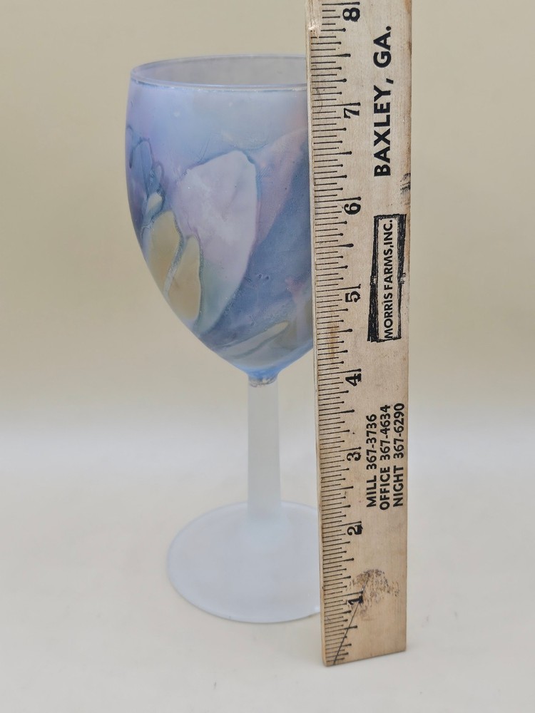 OOAK Single Reuven Nouveau Art Glass Hand-painted wine goblet satin glass (c)