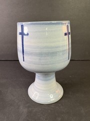 Louisville Stoneware Blue Chalice – Christian Cross Goblet – Handmade Pottery