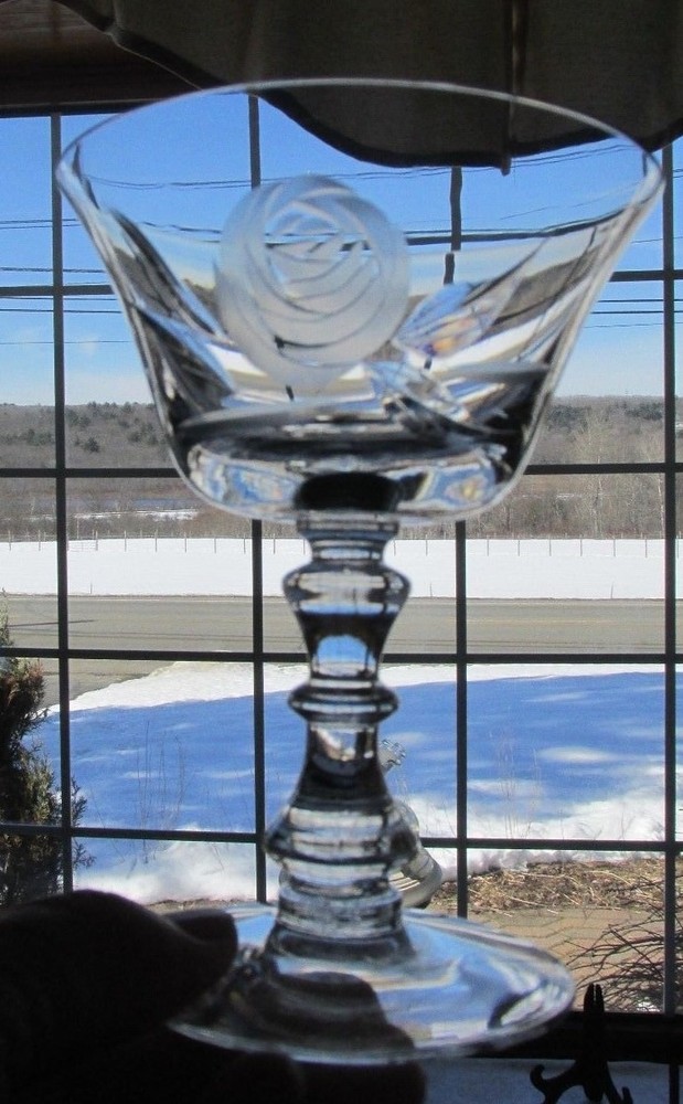 8 PCS FOSTORIA CUT ETCHED ROSE PAT CHAMPAIGNE SHERBET GOBLETS 3 3/4″D X 4 3/4″T