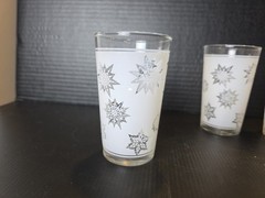 MCM Atomic Snowflake Federal Glass 12oz Tumblers Frosted Set of 6 VTG 1950s 60s