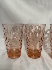 (4) 9oz Flat Tumblers by Jeanette Glass Chantilly Pink Diamond Optic Saturn Base