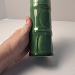 VINTAGE MID CENTURY MODERN LIBBEY GREEN BAMBOO TIKI CERAMIC TUMBLER VASE