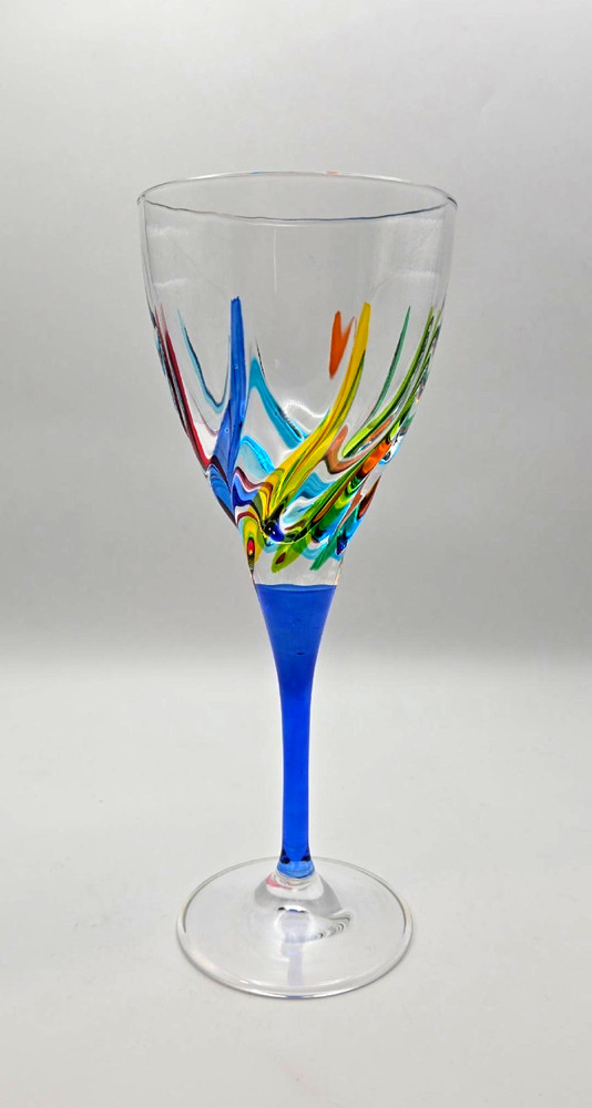 MURANO ZECCHIN DUE ZETA TRIX WINE GLASS ITALIAN CRYSTAL BLUE STEM-PERFECT!