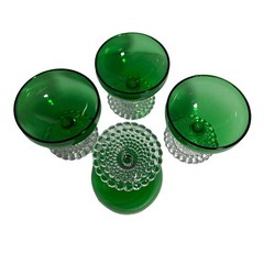 Vintage Anchor Hocking Set of 4 Goblet Champagne Sherbet Green Clear Bubble Foot