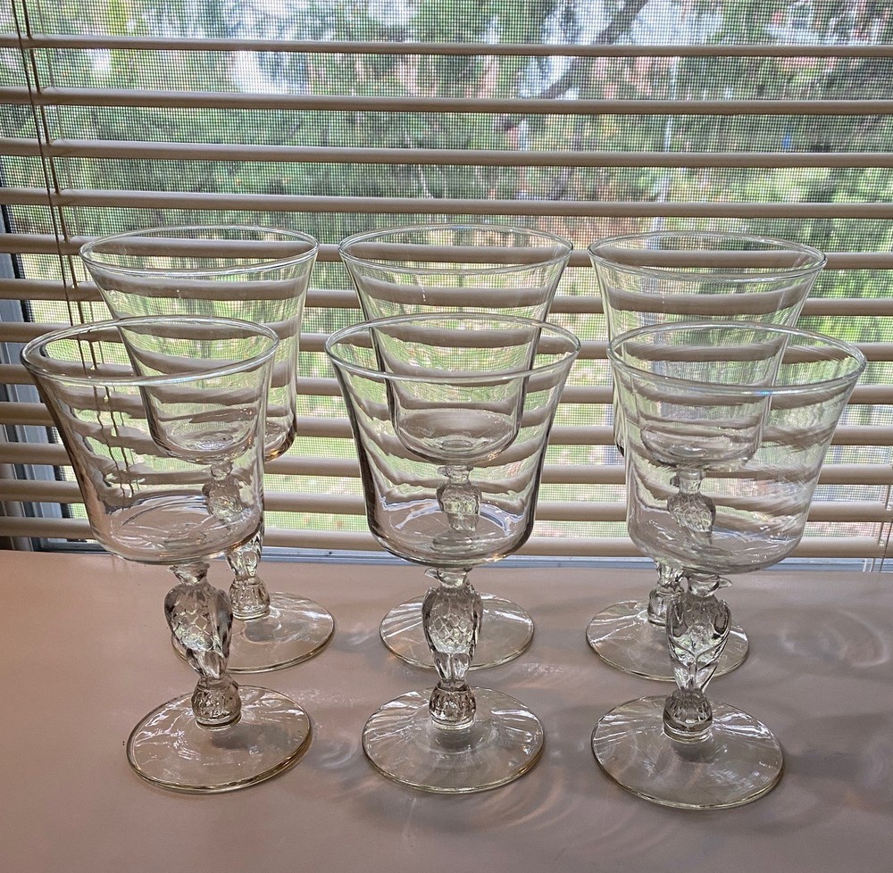 Libbey Liberty Bell Crystal Goblets 3 Wine 6.375″H 3Water 6.875″H Eagle Stem