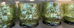 4 Vintage Anchor Hocking Rainflower Avocado Green Juice Glasses 3.25”￼ 70s