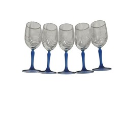 VTG Set 5 LENOX COBALT BLUE SWAG DRAPED 8” WINE GLASS WITH ELEGANT GOLD RIM 8oz