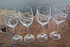 Etched Frosted Swirled Wine Glasses 8″ Set Of 4