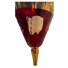 Vintage Bohemian Czech Ruby Gold Gilt Stems Cordial Glassed 5.5” (lof of 3)