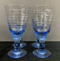 Libbey Sirrus Light Ice Blue Ribbed Wine Water Goblet Glasses 12oz Set of 4