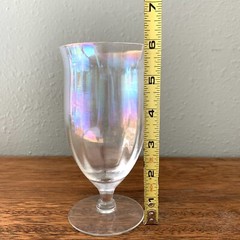 8 Vintage Iridescent Rainbow Optic Panel Stemmed Tulip Wine Glasses Goblets 6”